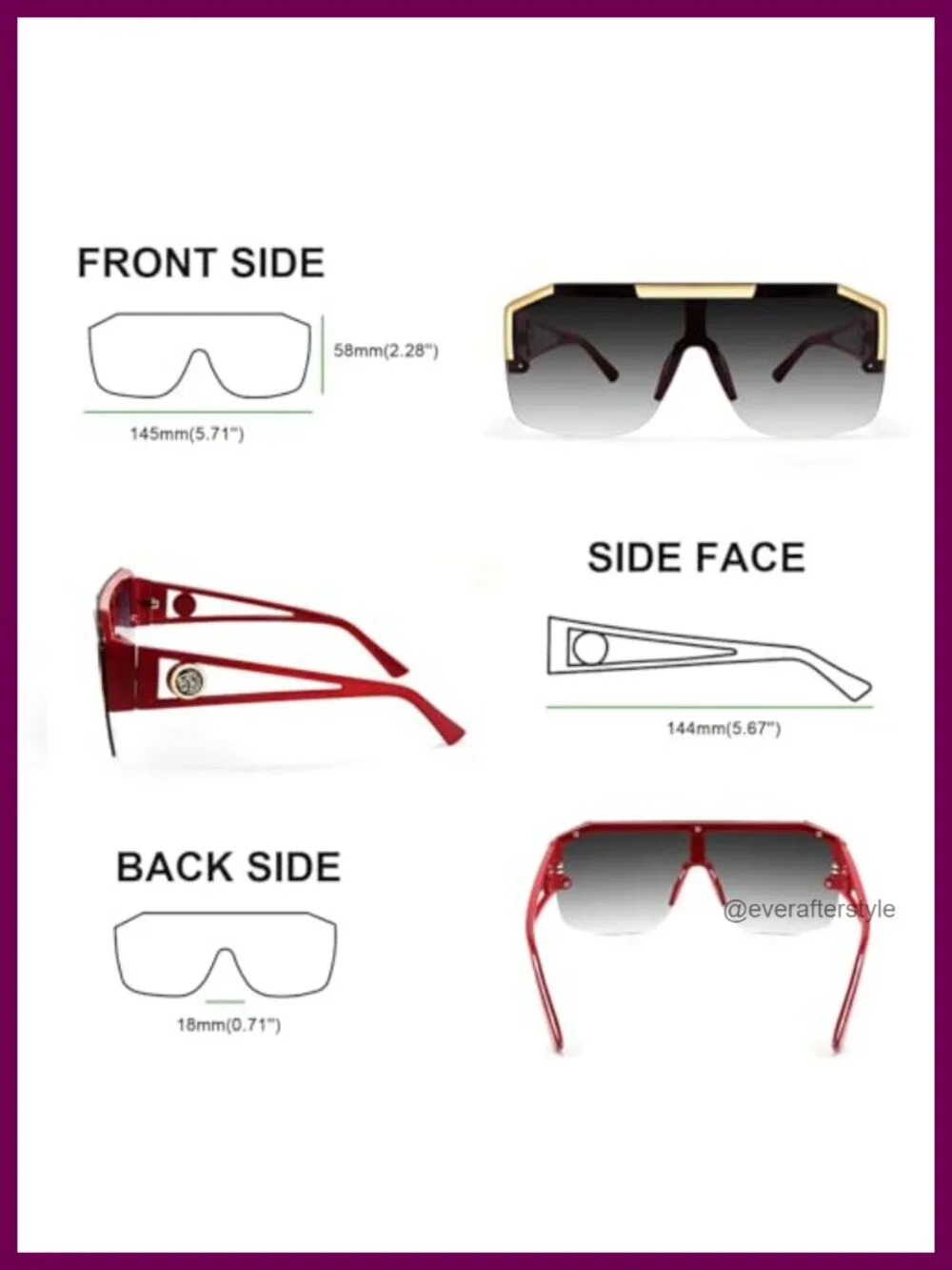 Oversized Square Shield Sunglasses UV400 for Women Men